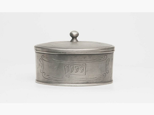 antike Zinndose Jagdschmuck Deko