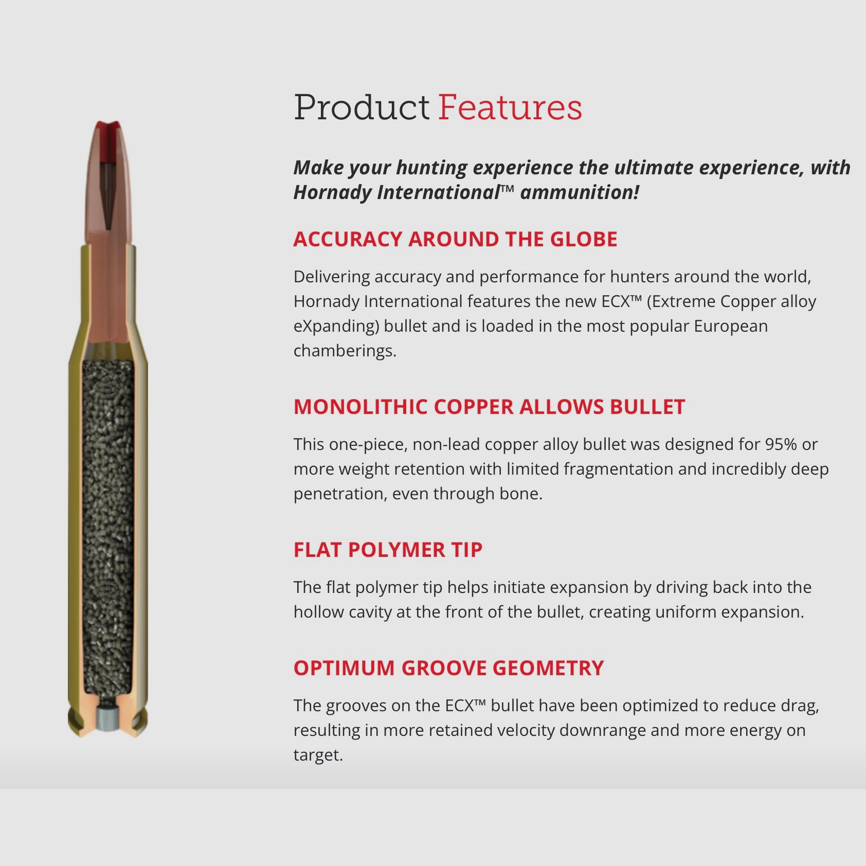 Hornady 809914 .308 Win. International ECX 10.7g 165grs. Lead-free rifle ammunition
