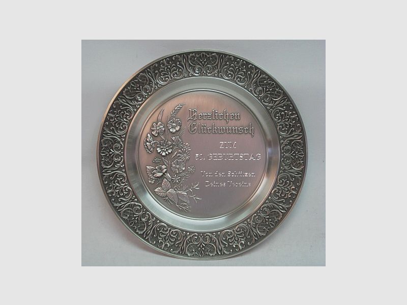 Plato de estaño de 24 cm - Felicitaciones