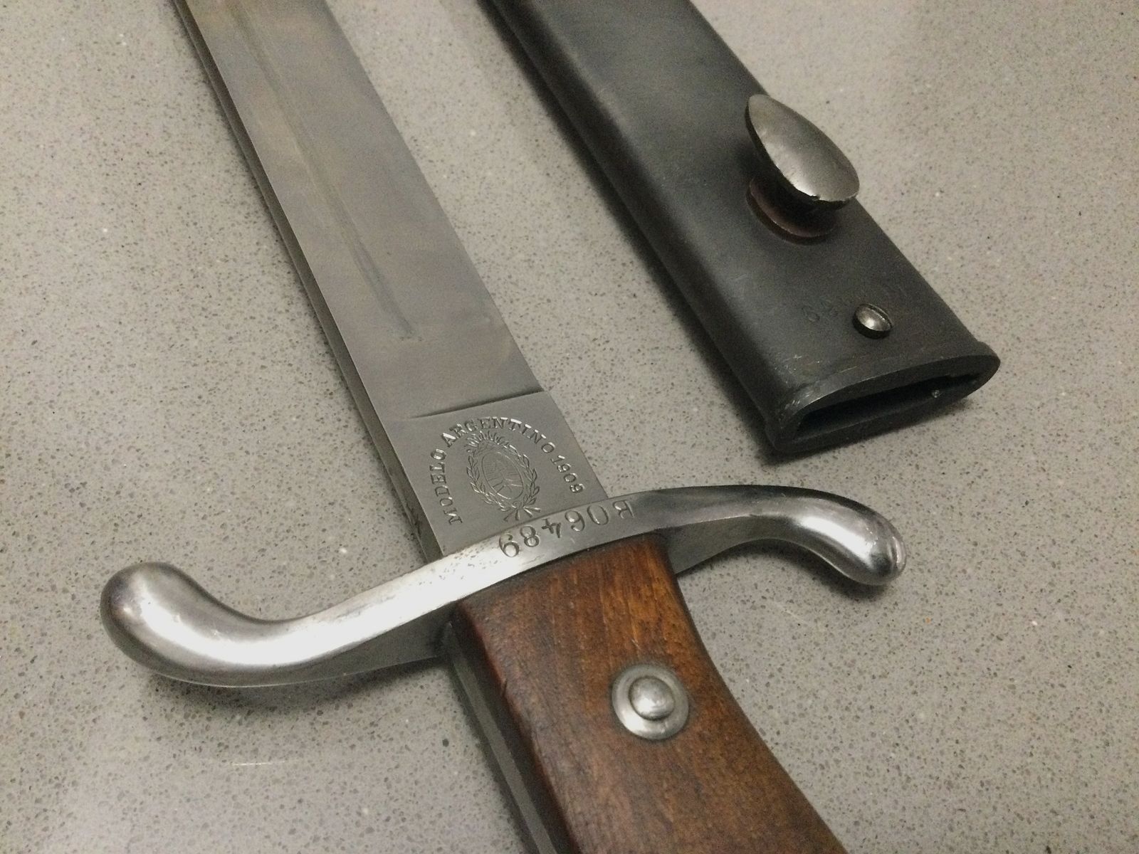 Bayonet, 1909, Modelo Argentino, nummerngleich, Stahlscheide