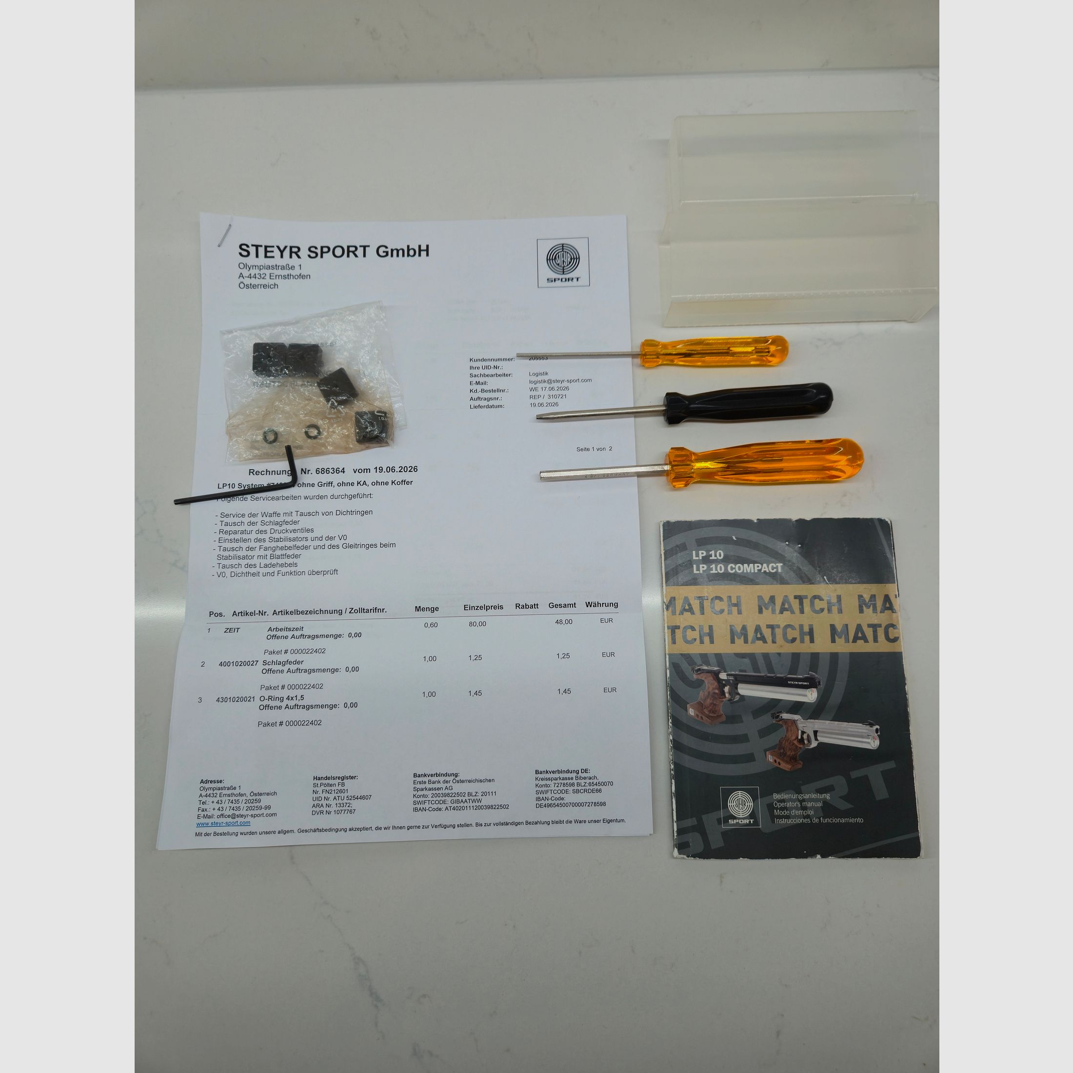 Luftpistole STEYR LP 10 ( LP10 ), Service & Dichtungstausch NEU + TÜV 2032