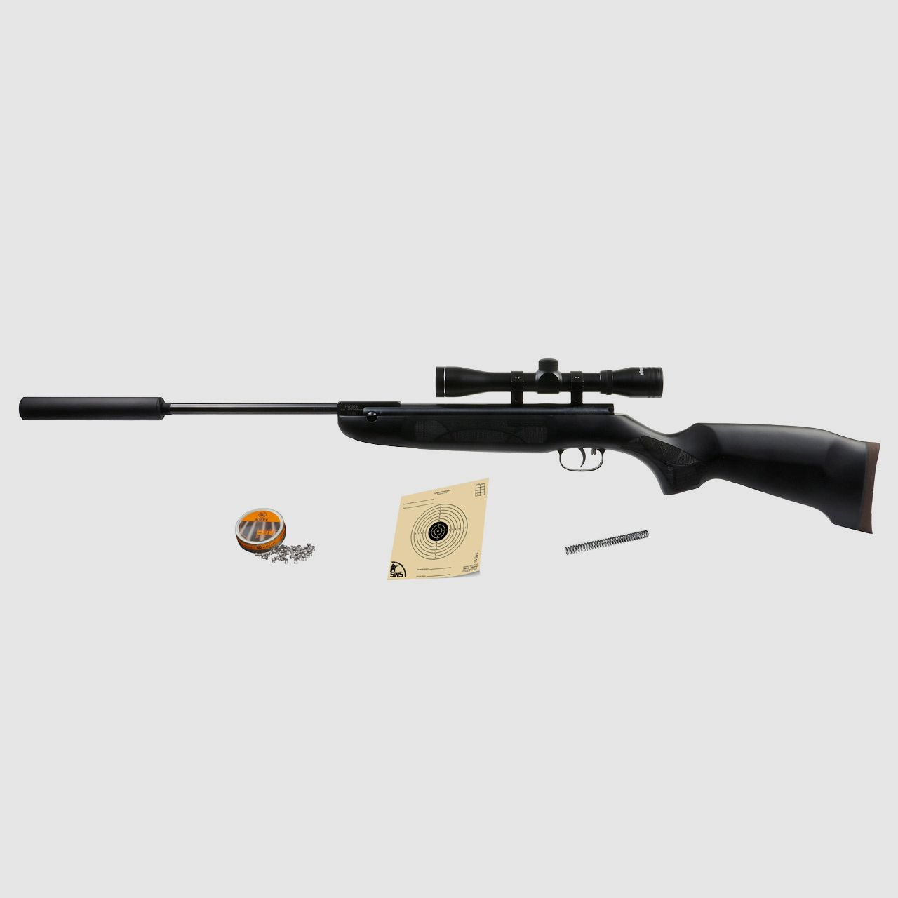 Luftgewehr Set Weihrauch HW 30 S brĂĽniert schwarzer Buchenholzschaft SchalldĂ¤mpfer Zielfernrohr 4x32 ZubehĂ¶r Kaliber 4,5 mm (P18)