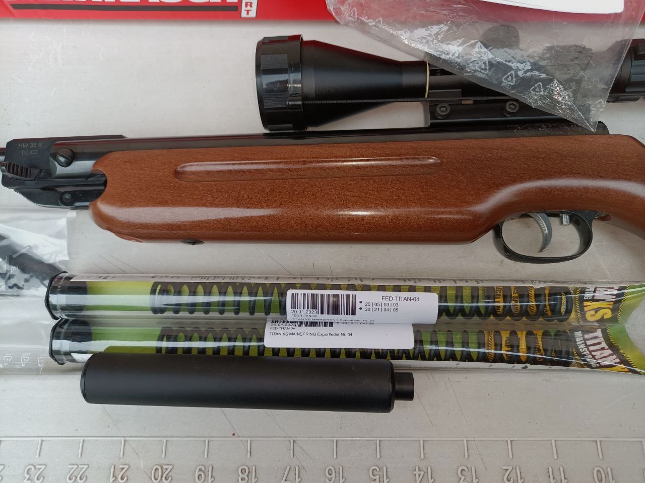 Luftgewehr Weihrauch HW 35 K Schalldämpfer Fernrohr Exportfeder