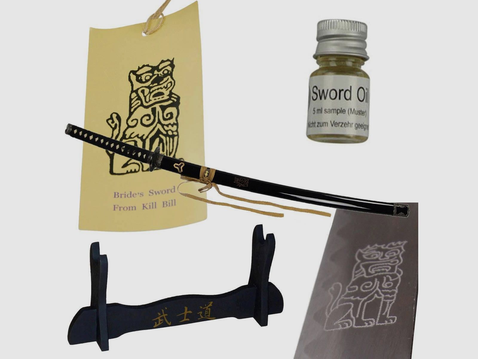 Kill Bill Samuraischwert Katana Metall Klinge Schwert der Braut mit Schwertständer und Zubehör