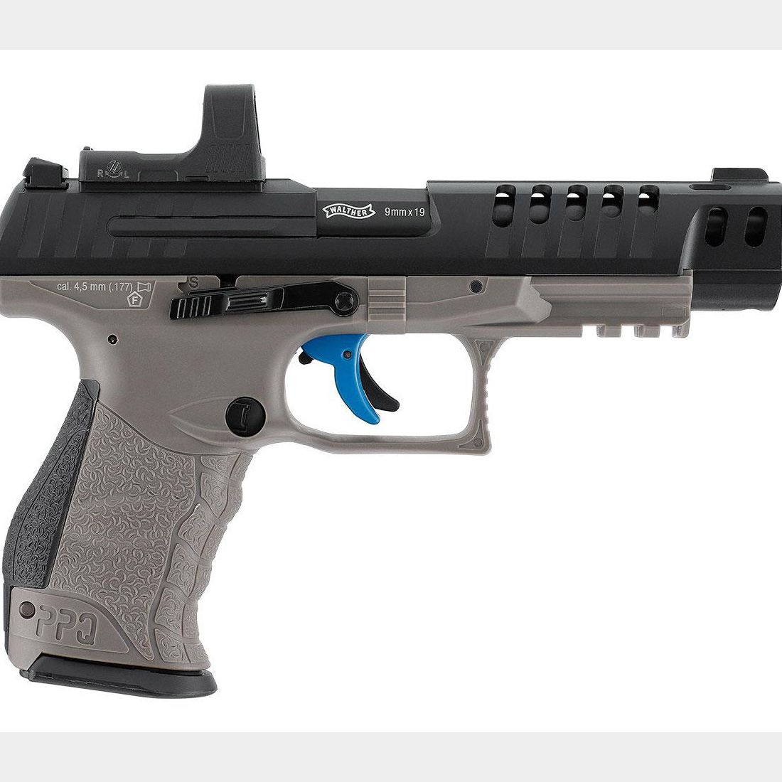 CO2 Pistole Walther Q5 Match Combo 5 Zoll Tungsten Gray Kaliber 4,5 mm Diabolo (P18) + Leuchtpunktvisier RDS 8