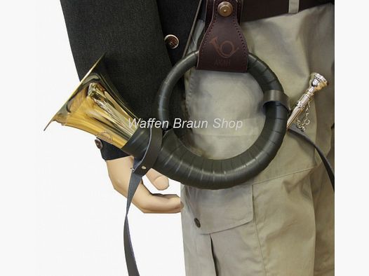 Trageriemen für Pless und Parforce Hörner,aus Leder, Grün, 2-Teilig, 68 cm Lang, 2 cm Breit