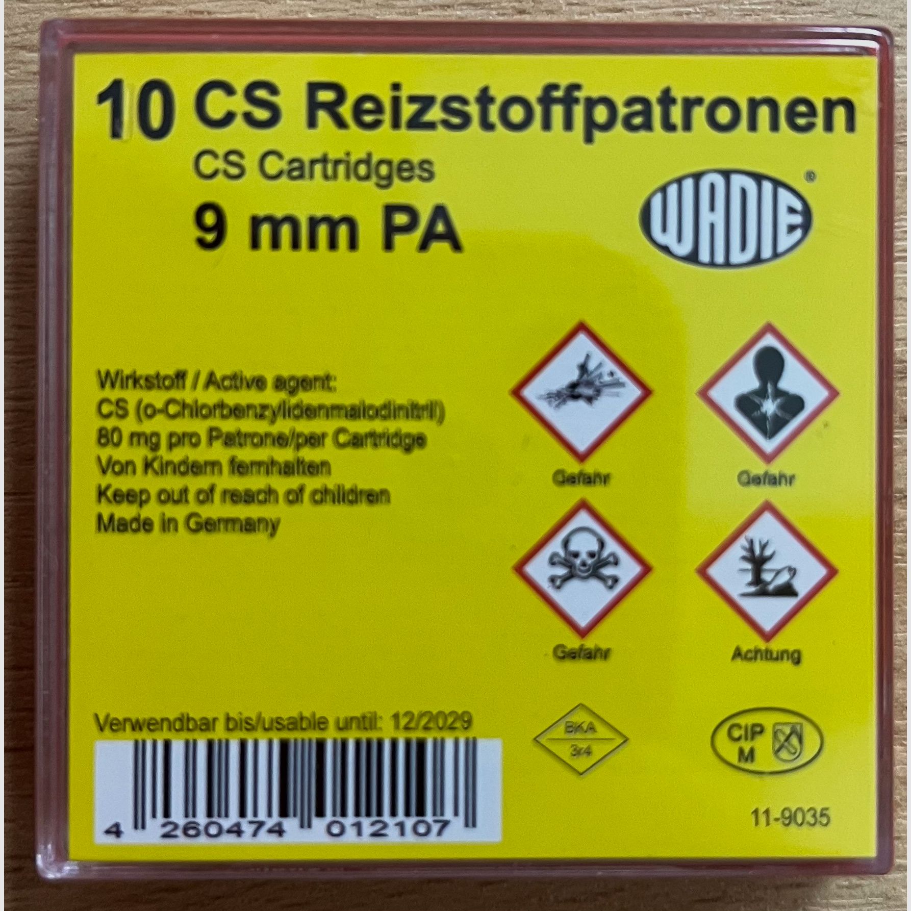 WADIE 11-9035 CS cartucce di gas 9mm P.A. CS per pistole a salve Pyro