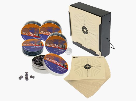 OpTacs - Zestaw skrzynek do łapania kul 14 x 14 cm + 5 x 100 H&N Excite Plinking Diabolos + 10 tarcz