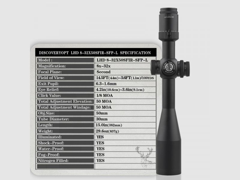 Discovery Optics 8-32X50 Zielfernrohr, für Jagd, Zielschießen, Ziel - NEUWARE, Bild 6 von 6