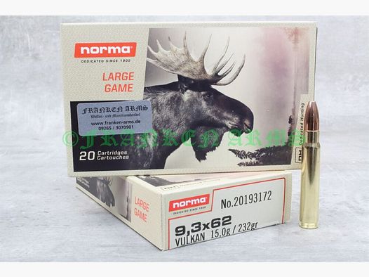 Norma Vulkan 9,3x62 232gr. 15,0g 20 pièces prix dégressifs