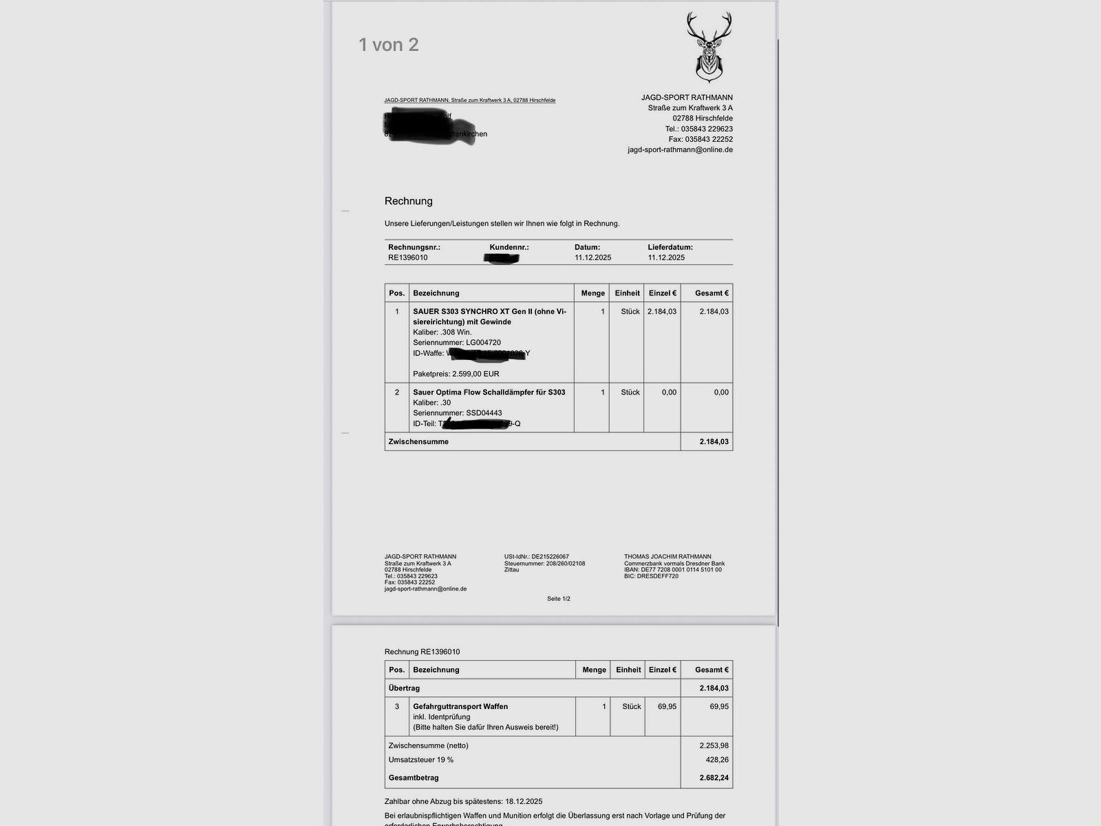 Sauer 303 Synchro XT Gen II + OPTIMA Flow silencer + strap - *LIKE NEW from 2025*