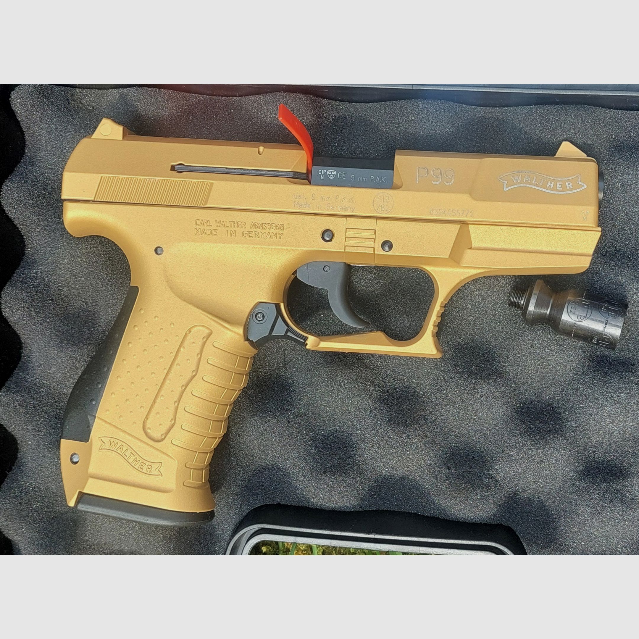 ⚠️ RARO! MODULO SPECIALE Walther P99 in versione dorata "GOLD" 9 mm (PTB 762) Schreckschuss nessuna Reck Glock HW94 Colt