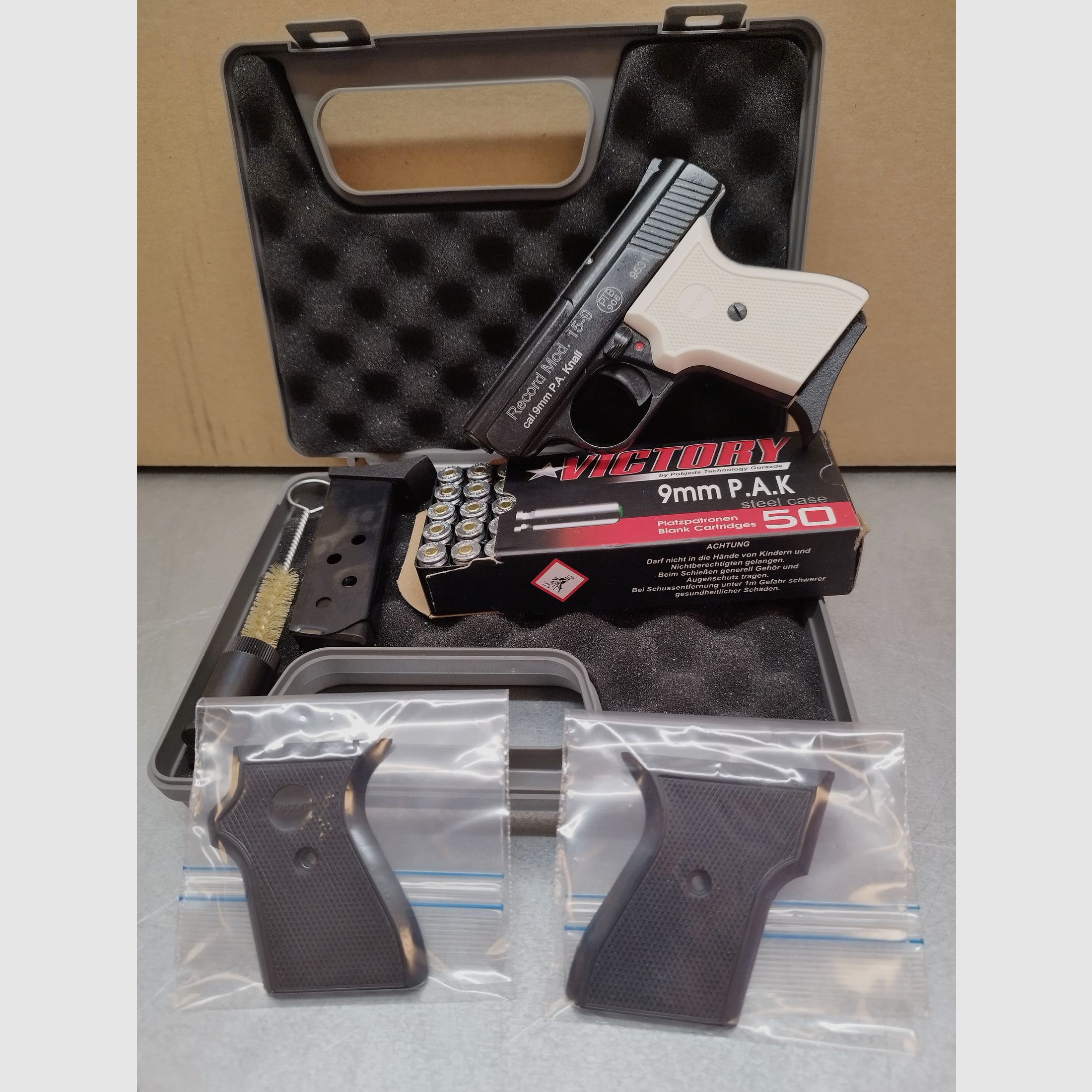 Record Mod. 15-9 Snowflake Schreckschuss Pistole 9mm brüniert  Set Angebot !!Neuware!!