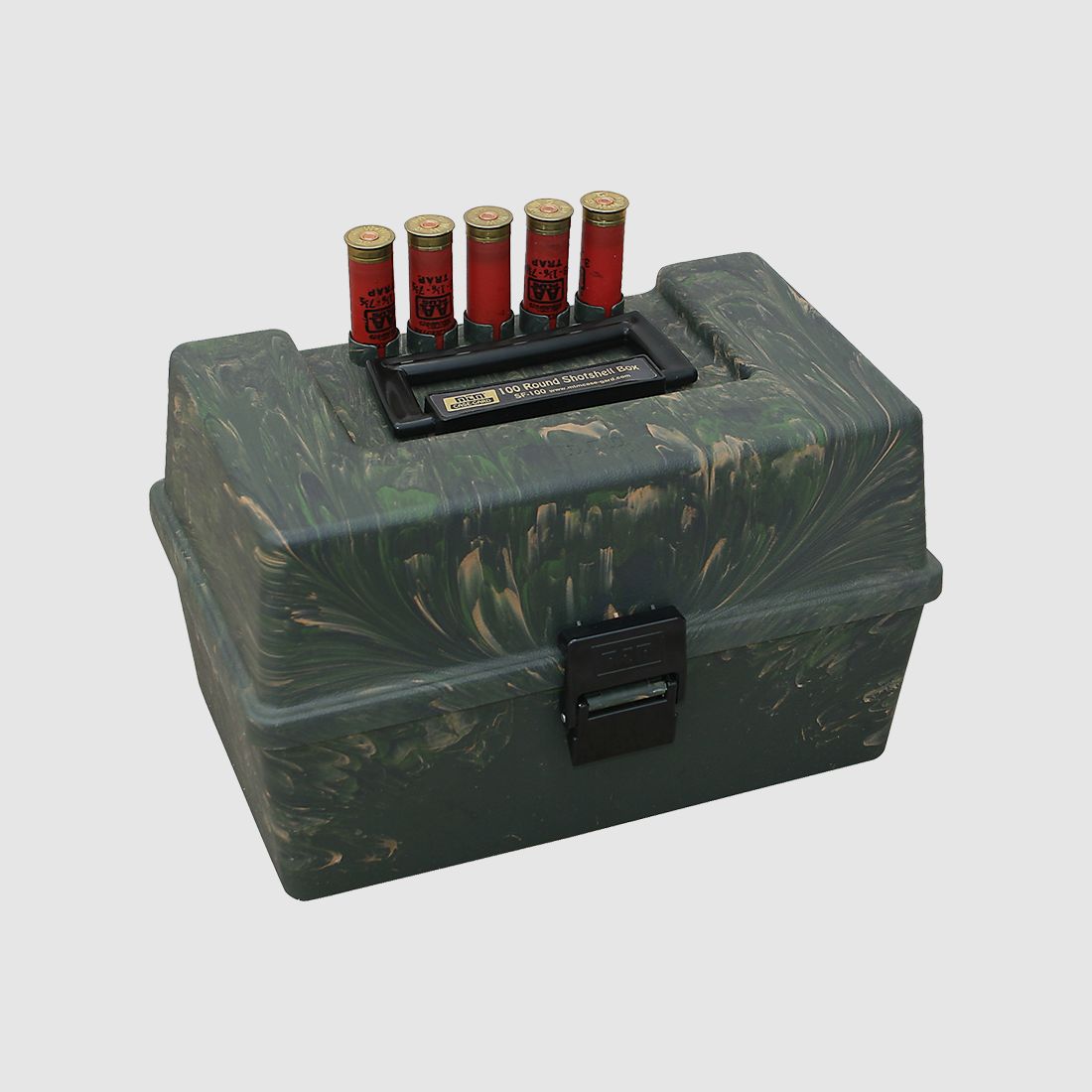 MTM Caja de cartuchos de perdigones SF-100-20-09 camuflaje salvaje para 100 cartuchos de perdigones .20