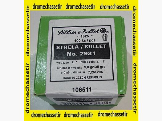 Boite de 100 ogives Sellier & Bellot , 7mm SP (0.284), 139grains , ref 2931