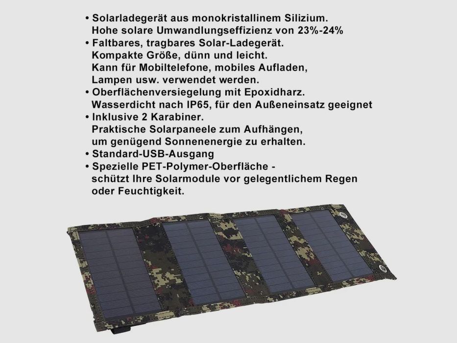 Kleines faltbares Solarpanel mit USB-Anschluss 10-20 Watt in Schwarz