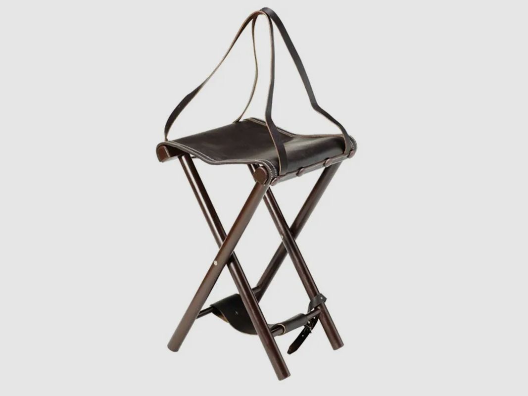 Siège de battue 4 pieds en bois et cuir - Hauteur 65 cm, image 2 sur 3