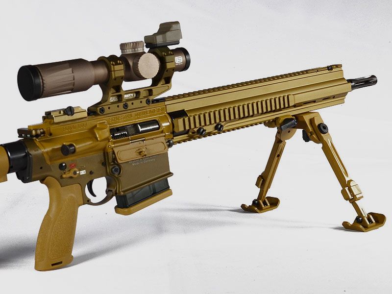 Set bipod FORTMEIER con adattatore Picatinny 6 ore, RAL8000 H184 (altezza da 18,4 a 23,5 cm)