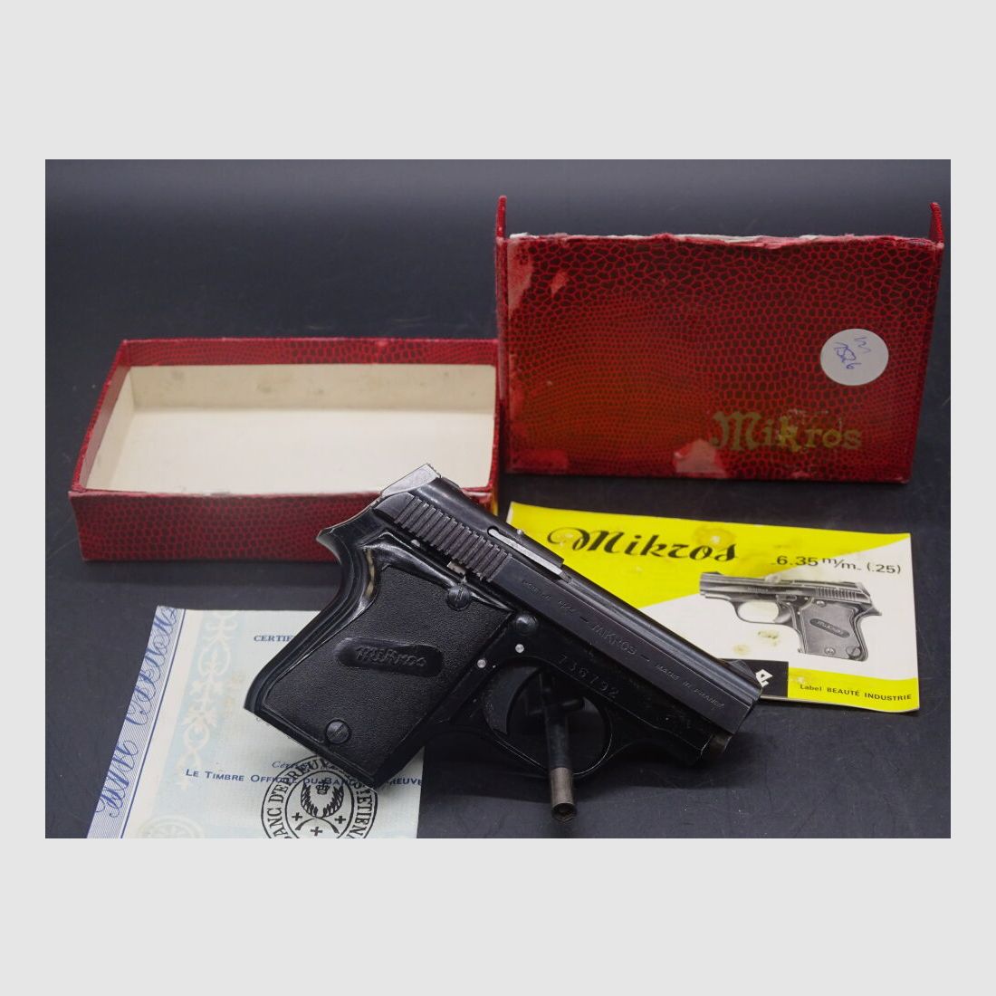 Mod unique K Mikros calibre 6,35 mm Browning carton / papiers originaux Mikros