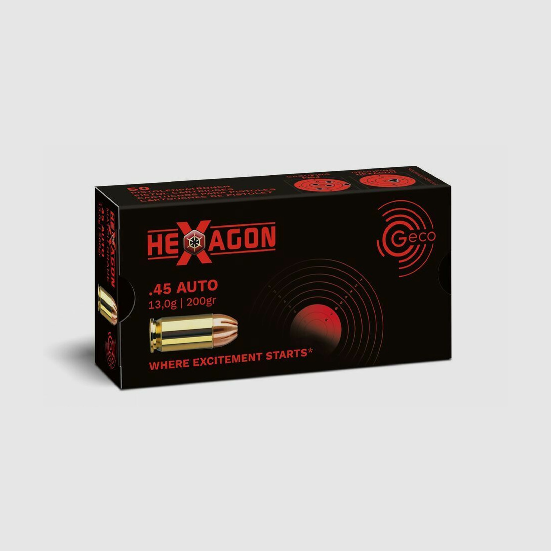 Geco Hexagon 13g/200grs à50 .45 Auto