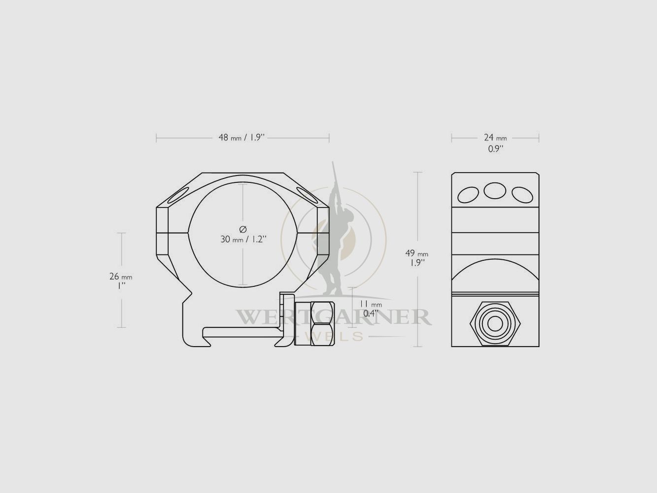 Hawke Tactical Ring Montage Weaver 30mm medium, afbeelding 1 van 2