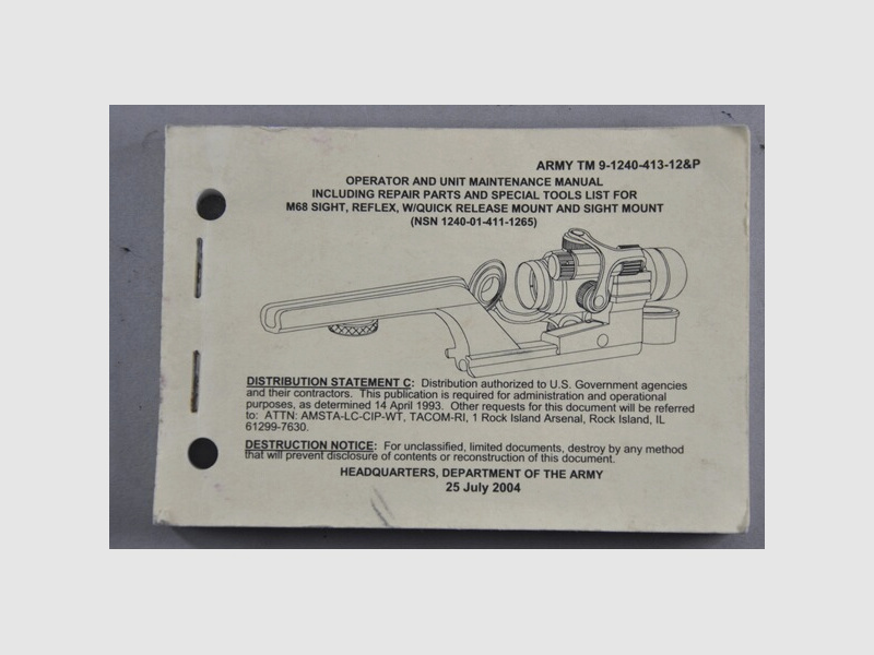 Original US-Dienstvorschrift für das Reflex-Visier M68 zum M16 Sturmgewehr