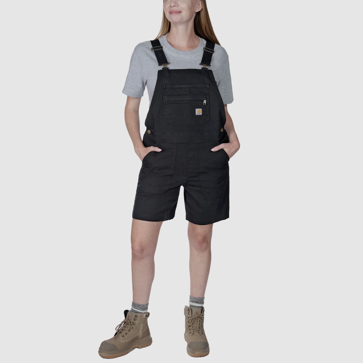 Carhartt Relaxed Fit Canvas Salopette Shorts, Donna, Nero, XL