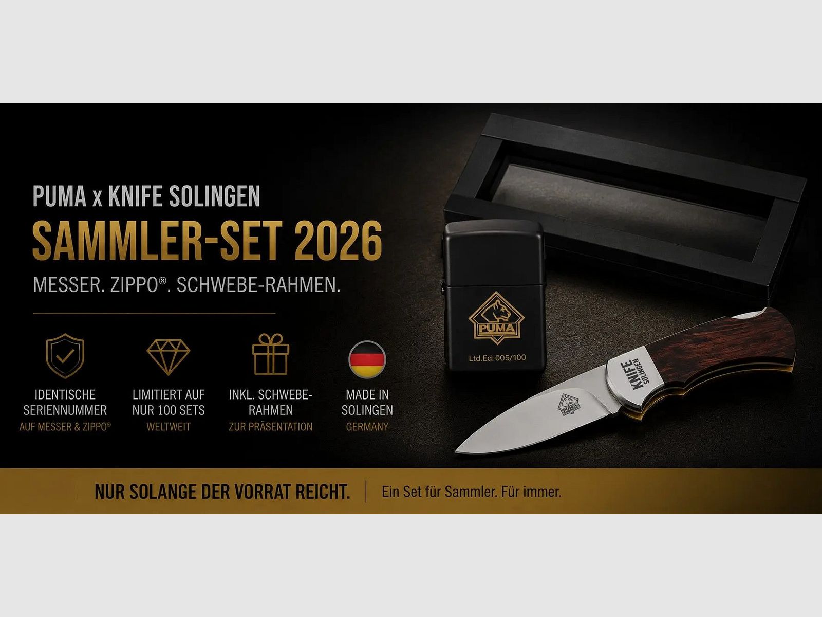 PUMA x KNIFE Solingen Set 2026 – Messer, Zippo® & Rahmen | Limited