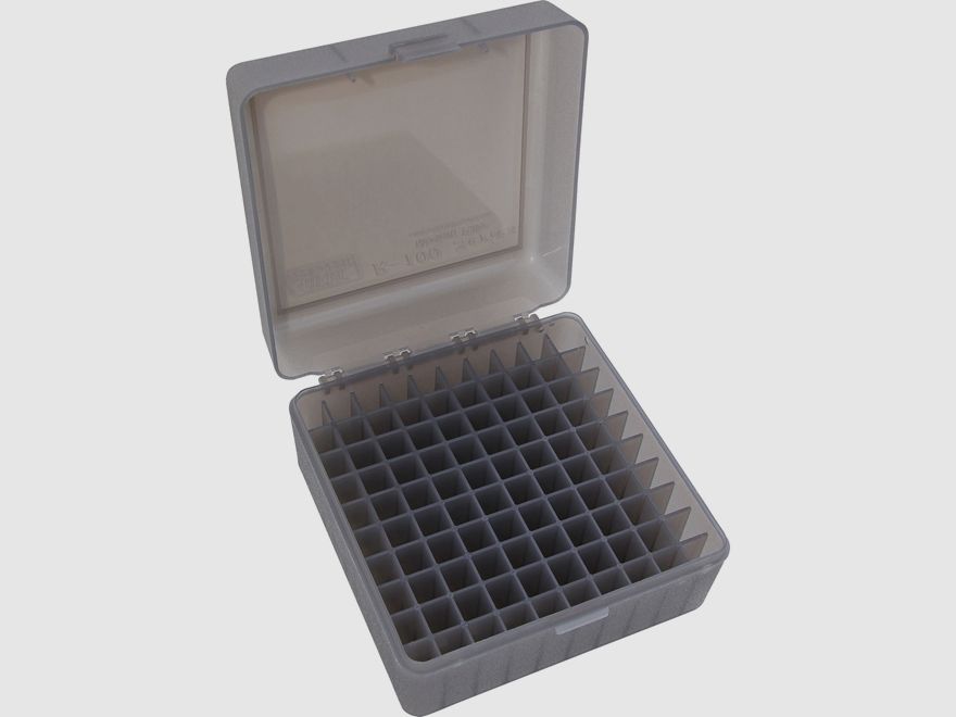 MTM scatola per cartucce RS-100-41 trasparente con coperchio a ribalta per 100 cartucce .223 e altre.