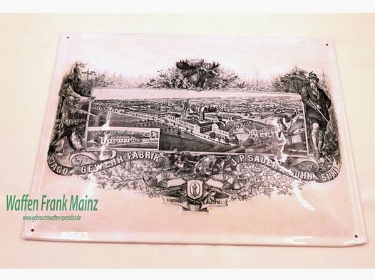 Sauer en Zoon/Suhl Vintage Reclame Blikbord Wapenfabriek J.P. SAUER & ZOON