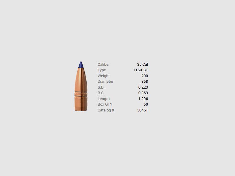 Barnes bullet .35/.358 200GR Tipped TSX Spitzer BT 50 pieces