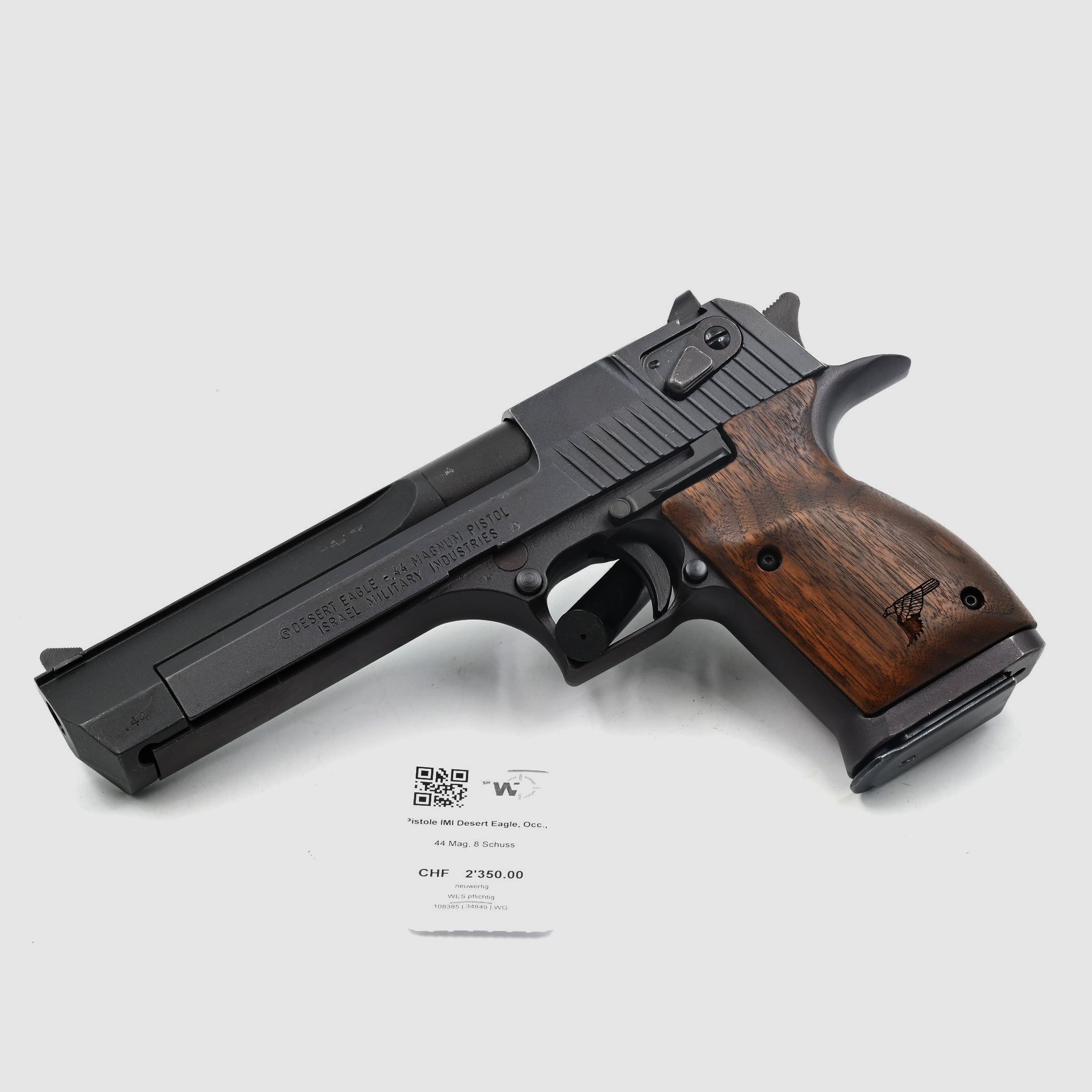 Pistole IMI Desert Eagle, Schwarz, Occ., .44 Mag, 8 Schuss, Holz Griffschalen, Bild 1 von 3