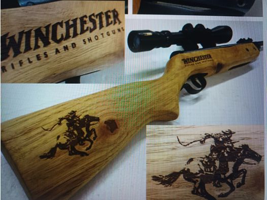 CARABINA AD ARIA COMPRESSA + cannocchiale 3-9x40 __ PEZZO UNICO __ Winchester motivo «CALCIO»