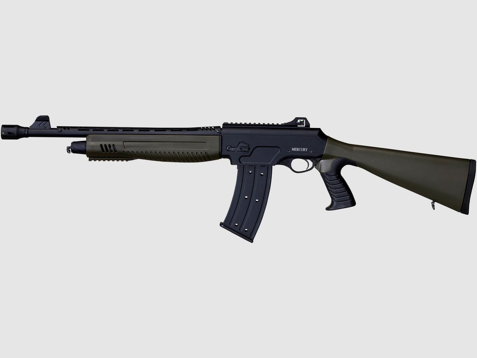 Mercury sport semi-automatic shotgun Pro Tuning Raider with green stock and 7-round magazine, caliber 12/76