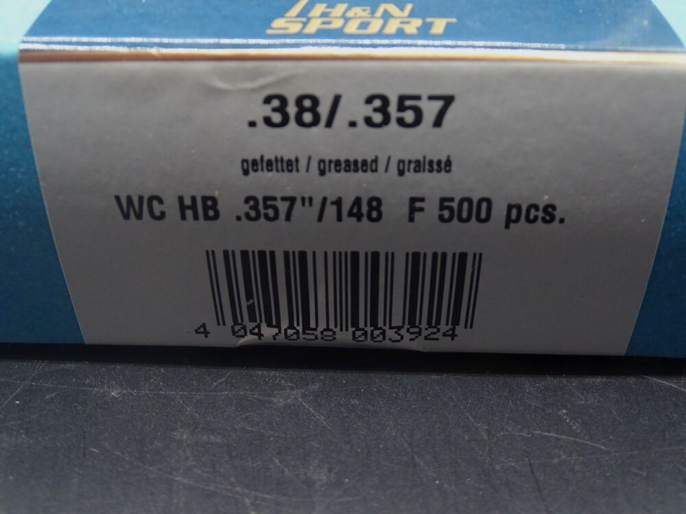 H&N .38 / .357 WC HB .357" / 148gr 500 Stück ( 2mal am Lager ) WC HB Geschosse