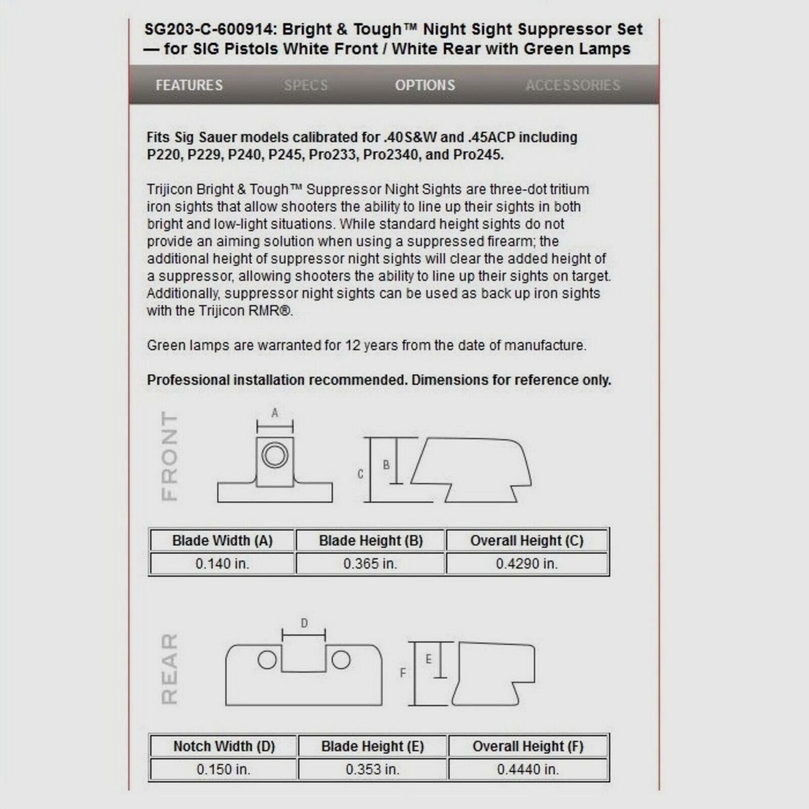 Trijicon N-Visier B&T Grün SIG P220+Pro Supp .40S&W/.45Auto