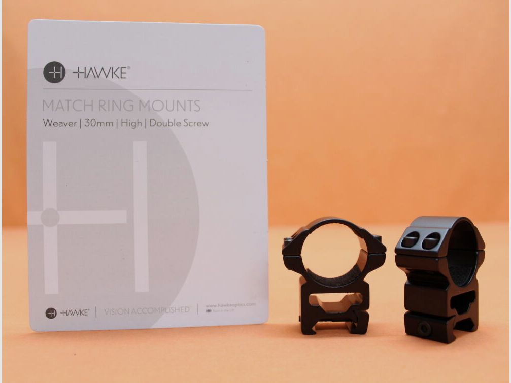 HAWKE HAWKE Montażowe pierścienie Match 30mm wysokie (22117) BH=14mm Aluminium czarne matowe do profilu Weaver-/Picatinny