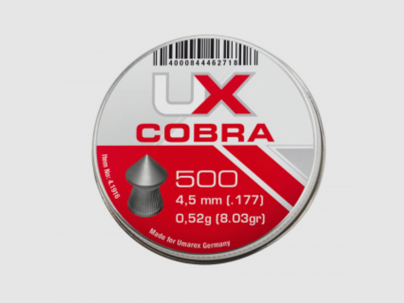 Umarex 4.1916 UX Cobra Pellets Diabolos Round tin .177 cal 500 pcs. 4.5 mm 0.52 g
