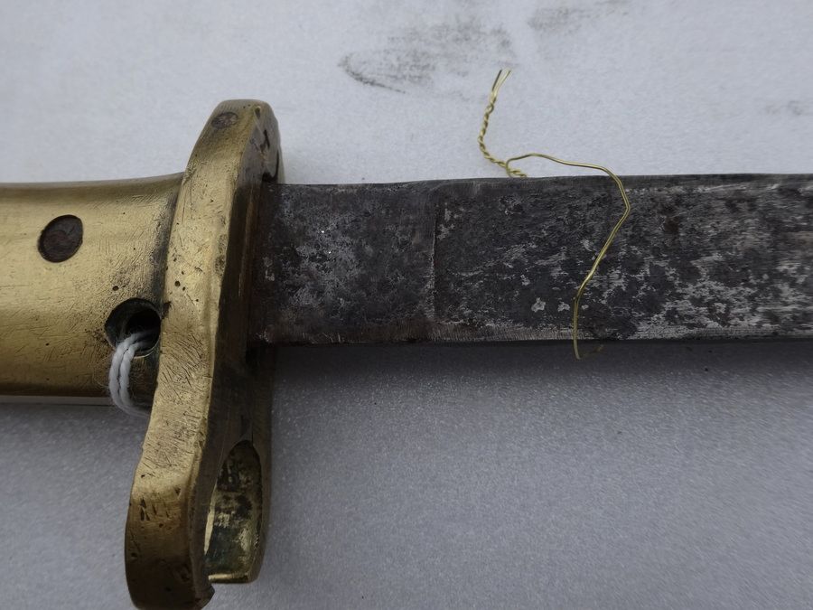 Rarissime ERSOC baïonnette Ersatz EB75 allemande – poignée laiton sur base lame de baïonnette à douille Albini Braendlin, image 12 sur 15