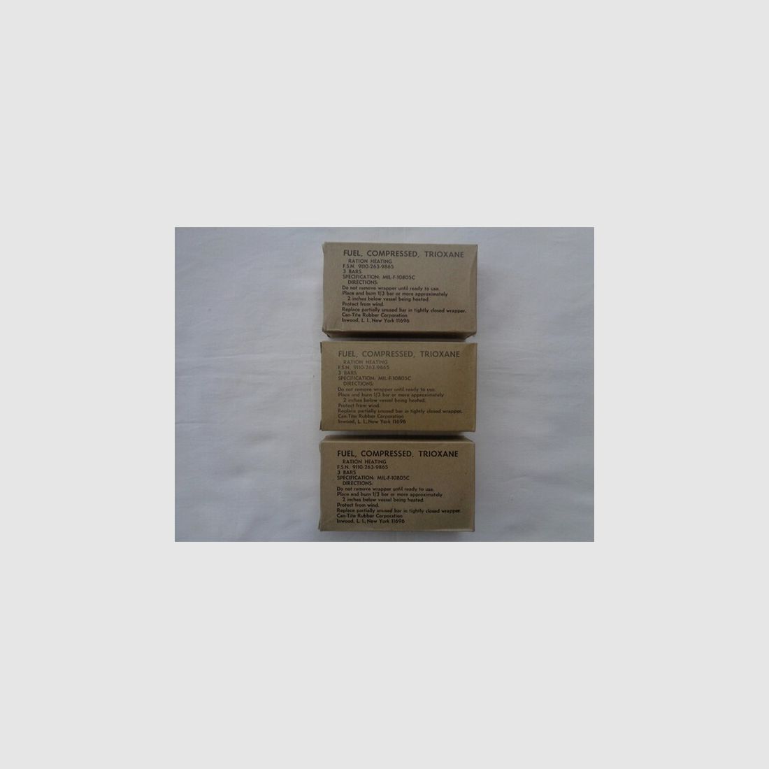 US ARMY Trioxane Trockenbrennstoff, 3 Kartons komplett DSA1970! Sammlerstücke in NOS!