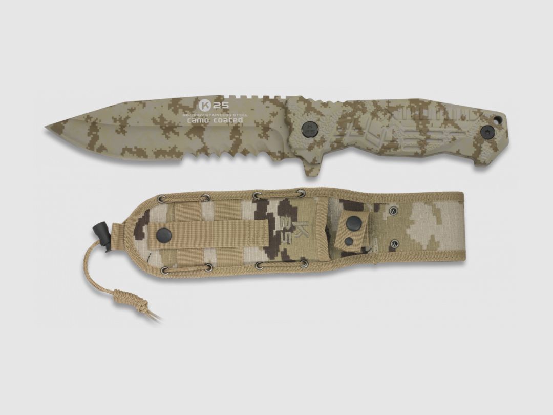 Taktisches Messer Camo Coyote mit vollem Griff und Klinge 14cm