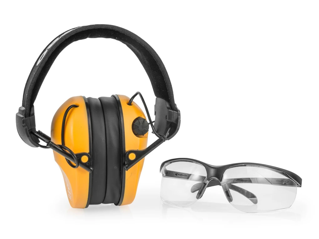 Aktiver Gehörschutz RealHunter ACTiVE Pro orange und Brille, Schalldämpfer