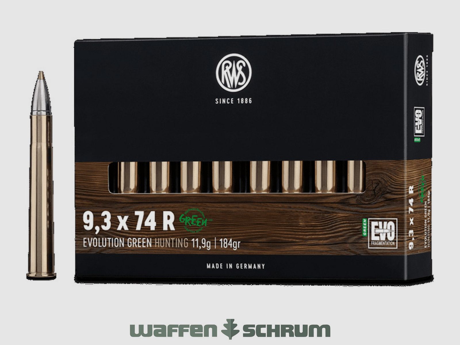 RWS Evo Green 11,9g - 184gr 9,3x74R