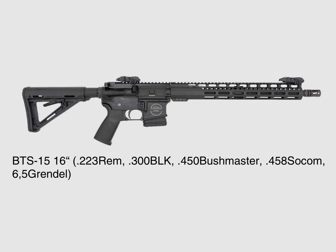 AR15 oder AR Wechselsystem in den Kalibern .223Rem, 9mm Luger, .300 AAC Blackout .450 Bushmaster 6,5 Grendel von BTS Bavarian Tactical Systems