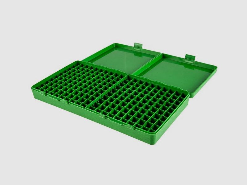MTM scatola per cartucce P-200-45-10 verde con coperchio a ribalta per 200 cartucce .45 ACP e altre.
