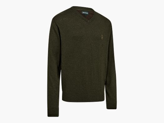 Harrington knitted pullover with V-neck - Forest Ember Melange - Size: 2XL