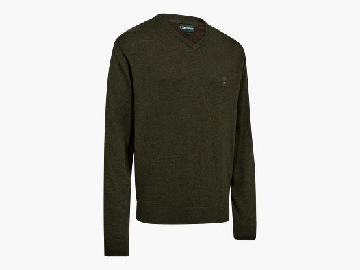 Harrington knitted pullover with V-neck - Forest Ember Melange - Size: 4XL