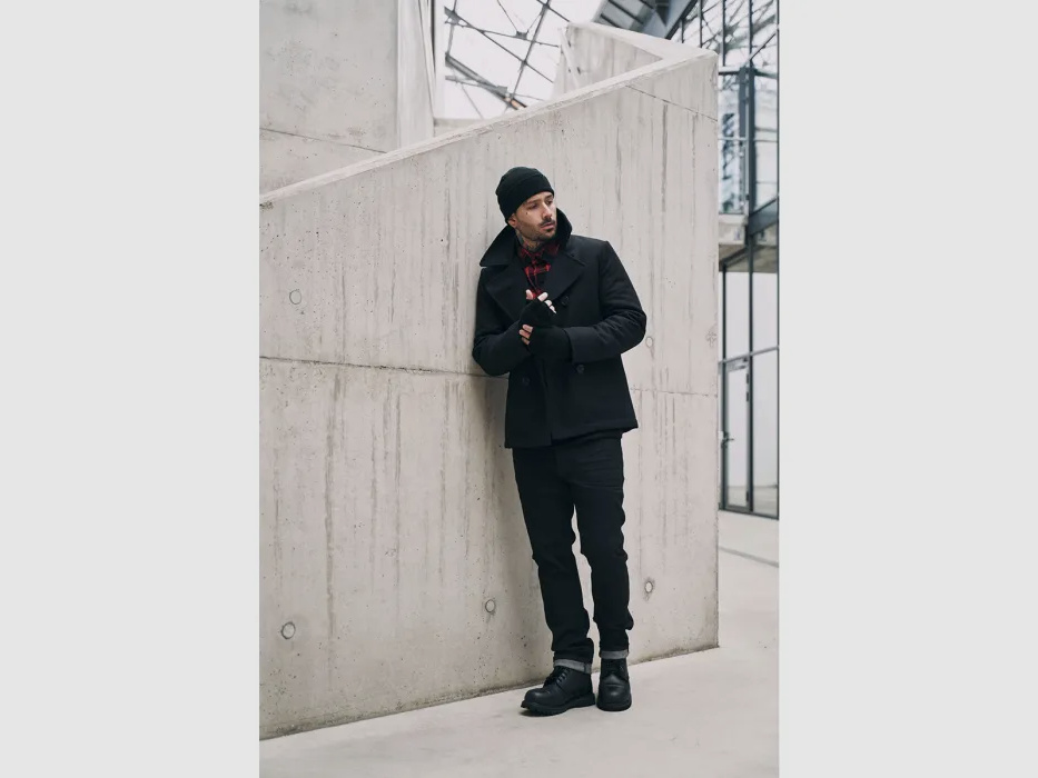 Navy Pea Coat Mantel, Schwarz, Gr. 5XL