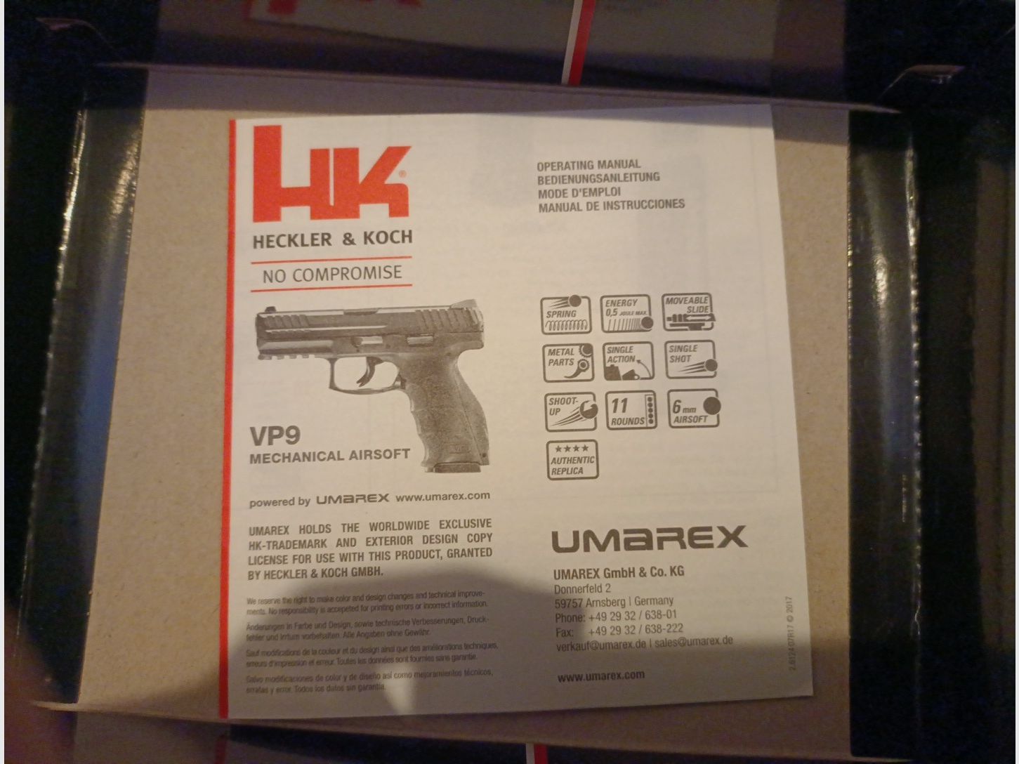 Heckler und Koch VP9 Umarek metall 6mm Softair 0,5 J. Authentic replica