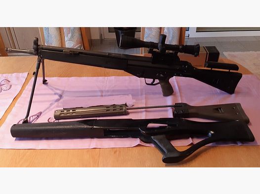 Selbstladebüchse SLG97 G3 Klon mit 2 Schäften, Montage und Zielfernrohr G3 Zivil